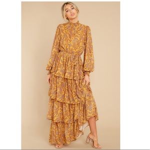Lingering Thoughts Mustard Print Maxi Dress